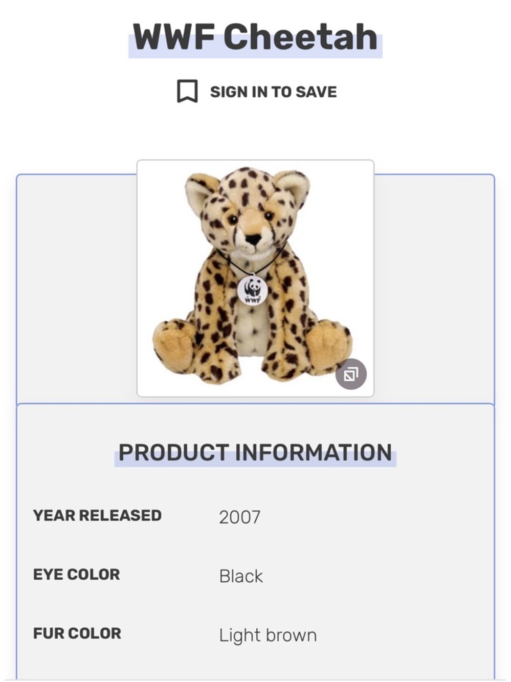 Build-A-Bear WWF Cheetah Plush - Cream and Black Spot